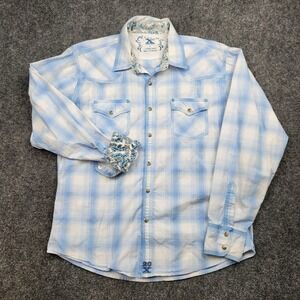 Twenty X Western Shirt Mens Large‎ Blue Plaid Pearl Snap Long Sleeve Cowboy